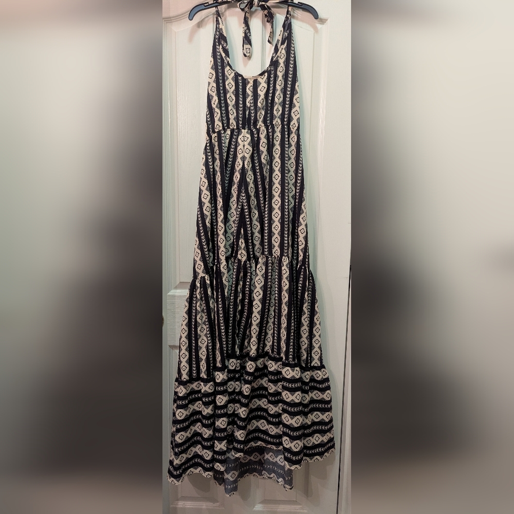 Patterned Halter Hi Low Maxi Dress